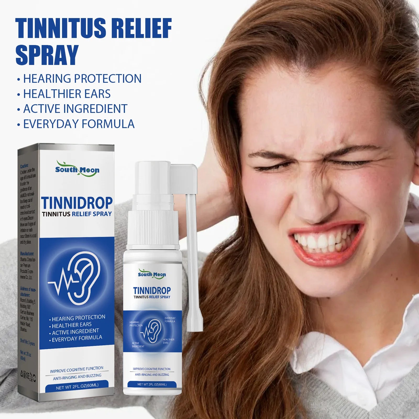 60Ml Tinnitus Relief Spray Clean Ear Canal Blockage Improve Listening Tinnitus Deafness Sore Relief Ear Cleaning Liquid